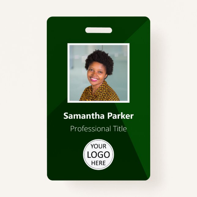 Green Custom Employee - Photo ID, Logo, Bar Code Badge (Front)