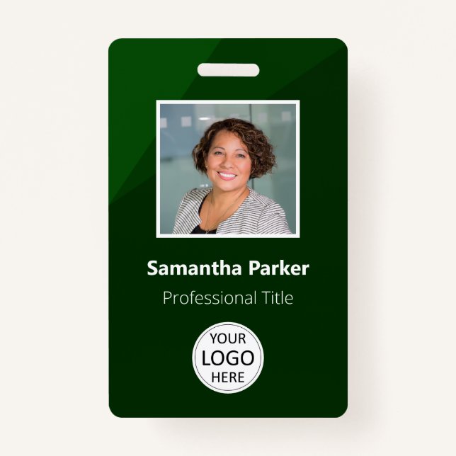Green Custom Employee - Photo ID, Logo, Bar Code Badge (Front)
