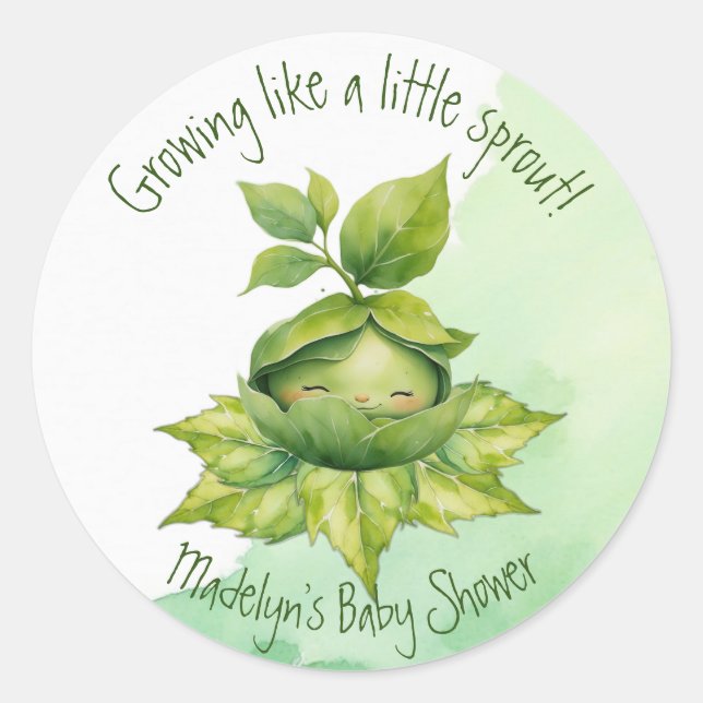 Green Custom Illustrated Nature Baby Shower Classic Round Sticker (Front)
