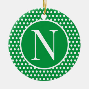 Green Custom initial letter Polka Dot  Ceramic Ornament