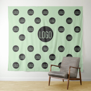 Green Custom Logo backdrop Company step and repeat Tapestry
