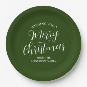 Green Custom Merry Christmas Paper Plates