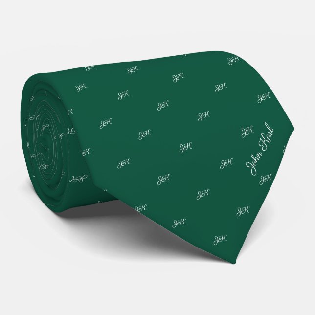 Green Custom Name Monogram Quote  Tie (Rolled)