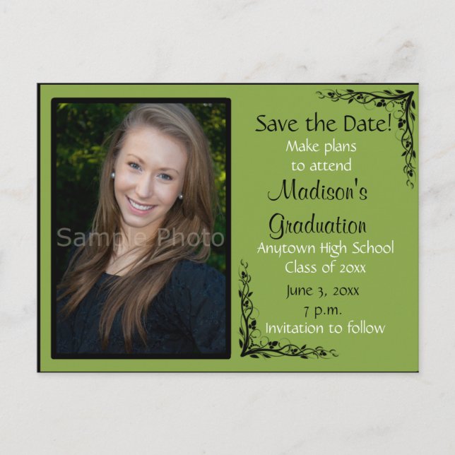 Green Custom Photo Graduation Enregistrer la carte (Devant)