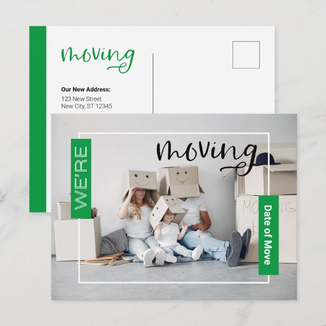 Green Custom Photo Moving Announcement Card (Front/Back)