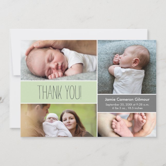 Green Custom Pictures Baby Shower Thank you (Front)