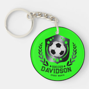 Green Custom Soccer Ball Personalized Text Gift Keychain