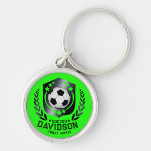 Green Custom Soccer Ball Personalized Text Gift Keychain