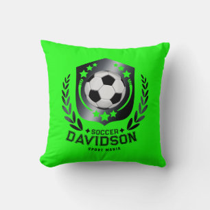 Green Custom Soccer Ball Personalized Text Gift Throw Pillow