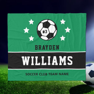 Green Custom Soccer Name and Number Fleece Blanket