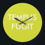 Green Custom Text Latin Phrases Tempus Fugit Large Clock<br><div class="desc">Green and white minimalist round wall clock with latin motto "Tempus fugit". Personalize no numbers wall clocks with your colours, favourite latin quotes and fonts. Personalized latin phrases wall clock design, by red_dress, featuring the white text "Tempus Fugit" on a green background. Easily customize Tempus Fugit wall clocks with your...</div>