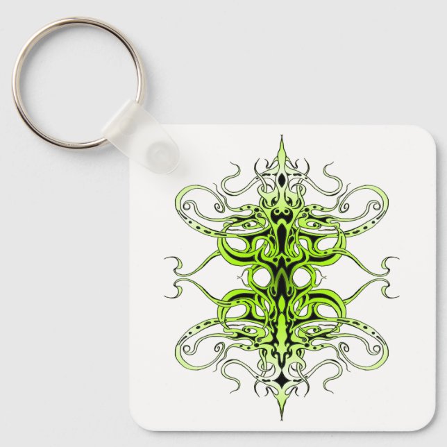 Green Custom Tribal Tattoo Design Keychain (Front)