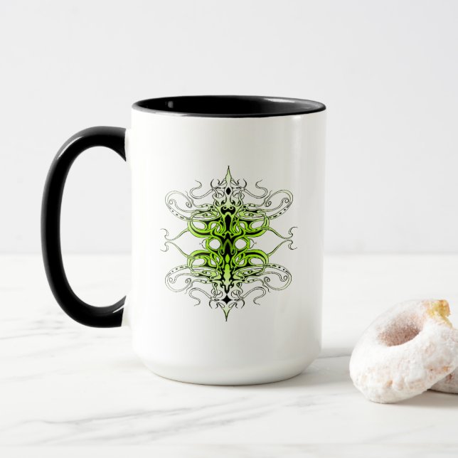 Green Custom Tribal Tattoo Design Mug (With Donut)