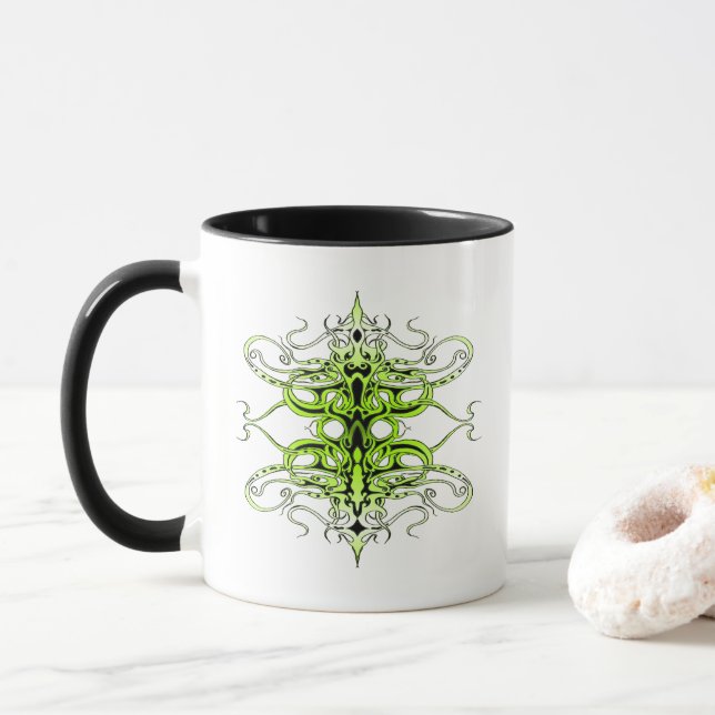 Green Custom Tribal Tattoo Design Mug (With Donut)