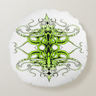 Green Custom Tribal Tattoo Design Round Pillow