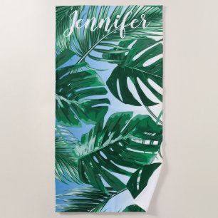 Green Custom Tropical Island Vacation Party Beach Towel