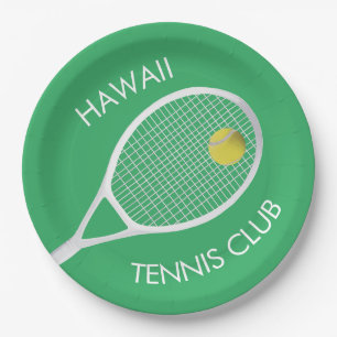 Green Customizable Tennis Club White Racket Paper Plate