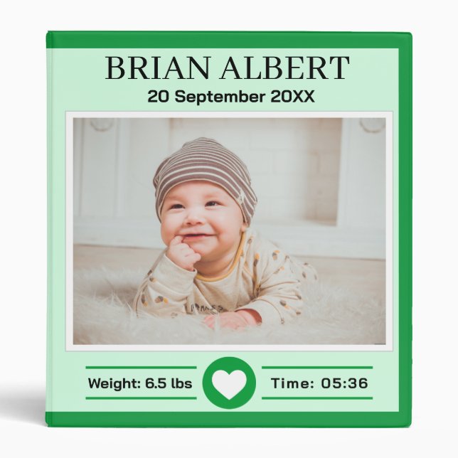 Green customized baby photo album 3 ring binde binder (Front)