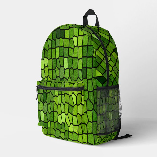 Green Cut Glass Look  Printed Backpack (Back Corner Right)