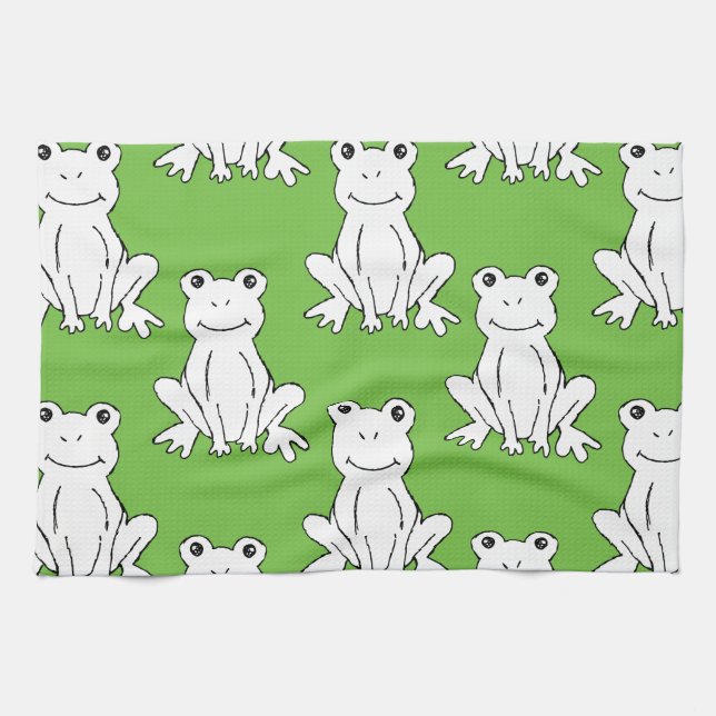 Green Cute Animal Pattern Cartoon Frog Pattern Kitchen Towel (Horizontal)