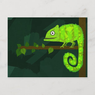 Green cute chameleon announcement postcard