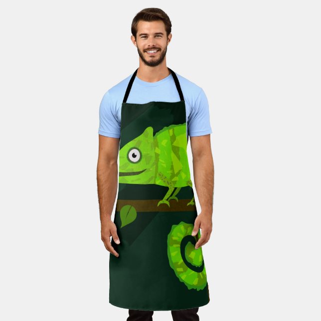 Green cute chameleon apron (Worn)