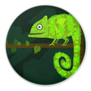 Green cute chameleon ceramic knob
