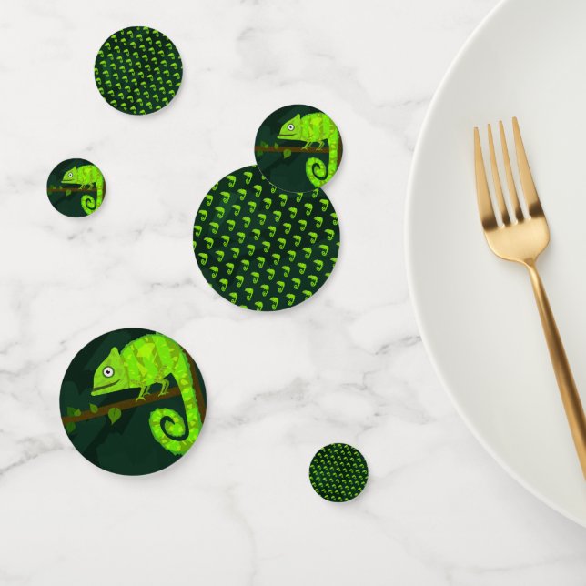 Green cute chameleon confetti (Group)