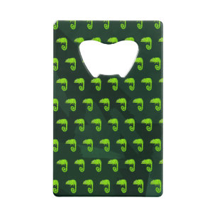 Green cute chameleon credit card bottle opener