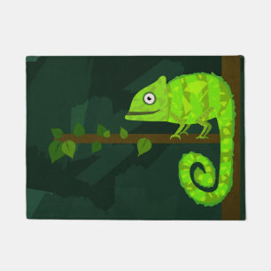 Green cute chameleon doormat