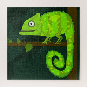 Green cute chameleon jigsaw puzzle