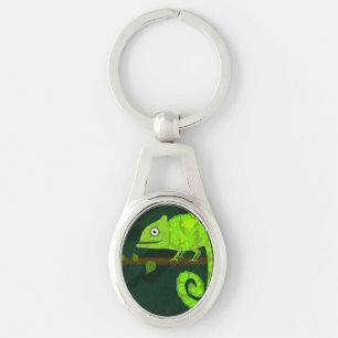 Green cute chameleon keychain