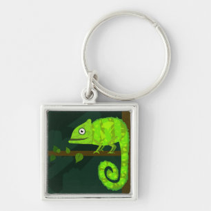 Green cute chameleon keychain