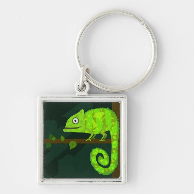 Green cute chameleon keychain (Front)