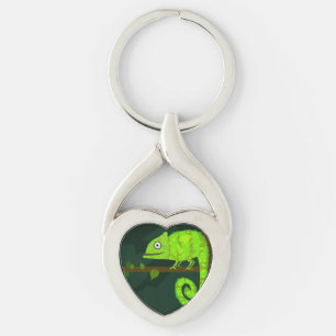 Green cute chameleon keychain