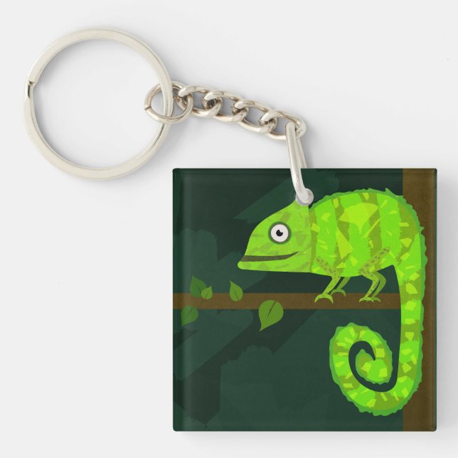 Green cute chameleon keychain (Front)