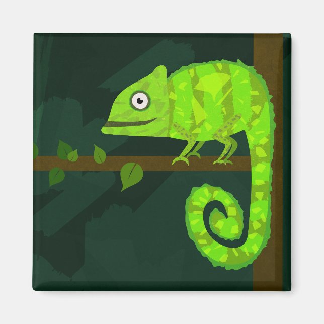 Green cute chameleon magnet (Front)