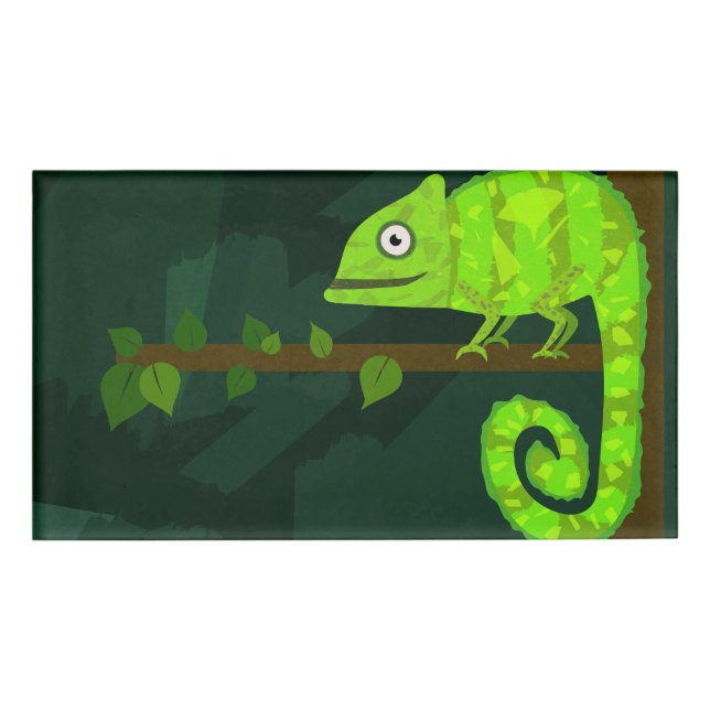 Green cute chameleon name tag (Front)