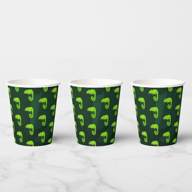 Green cute chameleon paper cups (Multi)