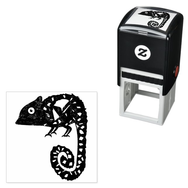 Green cute chameleon self-inking stamp (In Situ)