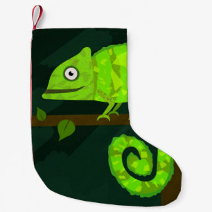 Green cute chameleon small christmas stocking