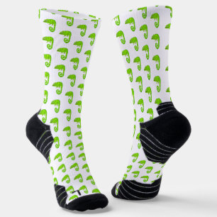 Green cute chameleon socks