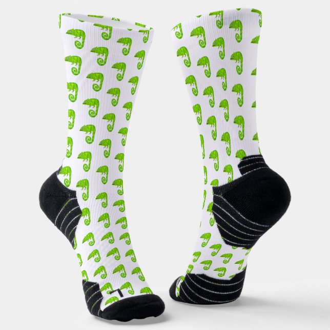 Green cute chameleon socks (Angled)