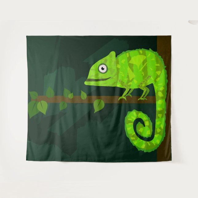 Green cute chameleon tapestry (Front (Horizontal))