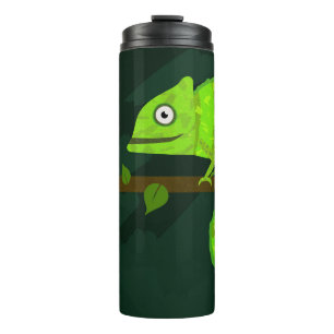 Green cute chameleon thermal tumbler