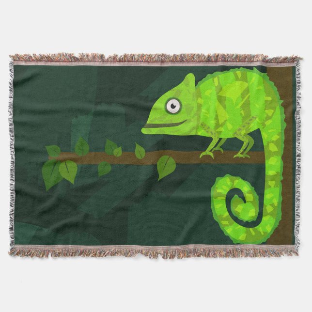 Green cute chameleon throw blanket (Front)