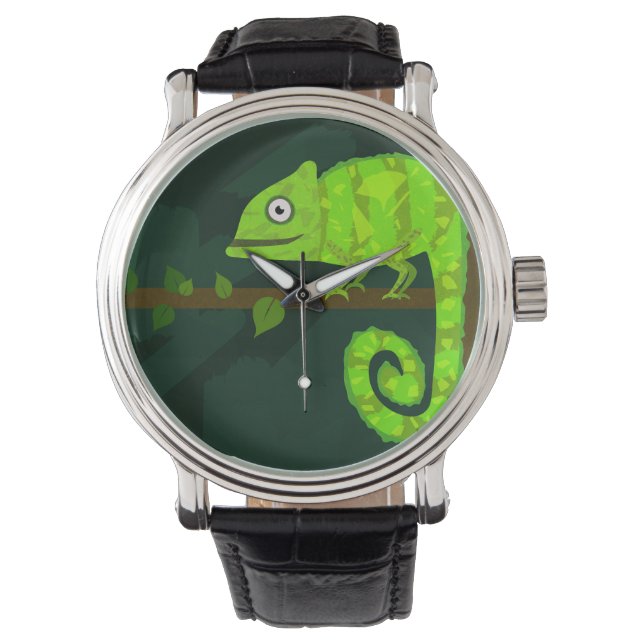 Green cute chameleon watch (Front)