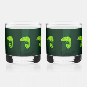 Green cute chameleon whiskey glass