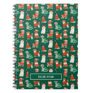 Green Cute Christmas Dogs Personalized Notebook