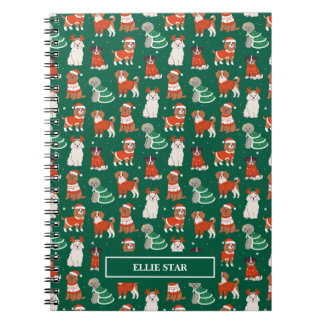 Green Cute Christmas Dogs Personalized Notebook